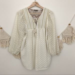 Anthropologie One September Attylie Embroidered Boho Peasant Blouse